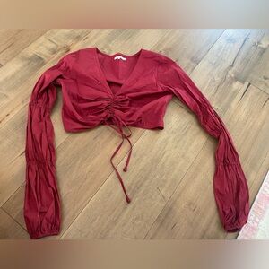 Tularosa cropped red long sleeve top with synching